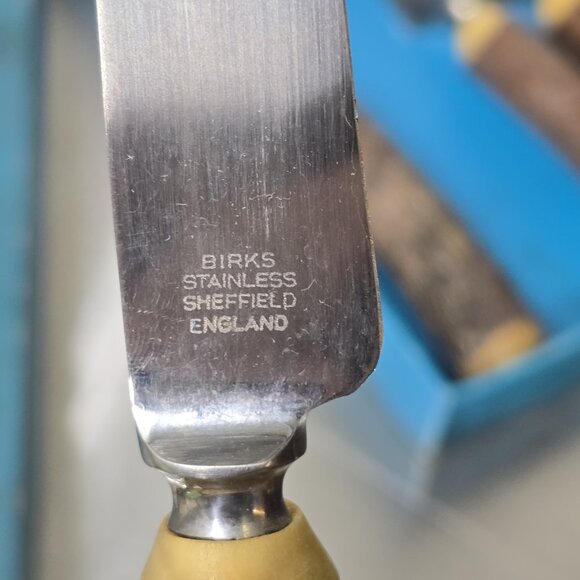 Vintage BIRKS Stag antler Set of 8 Stainless Steak Knives with original box - Picture 7 of 9